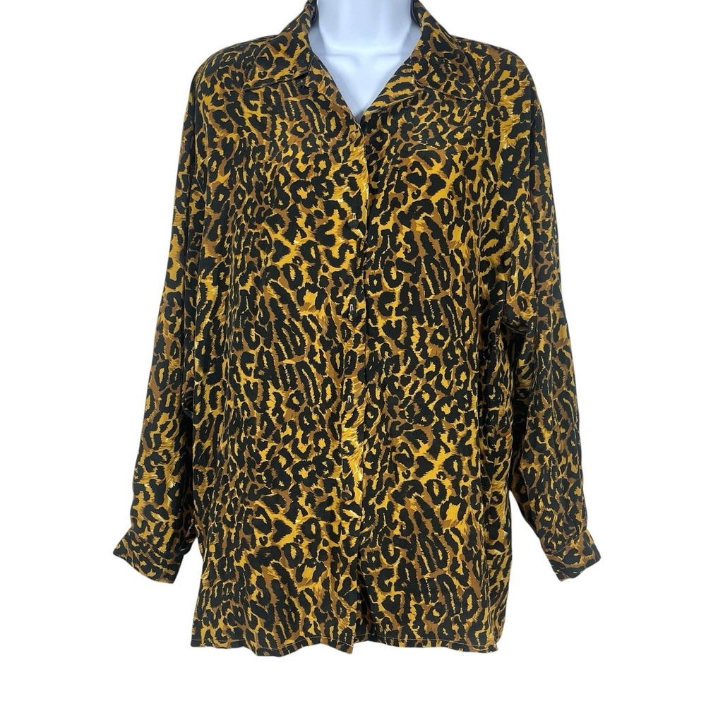 Vtg Express Campagnie Int'l 100% Silk Leopard Print Bouse Size M Elevated Basic